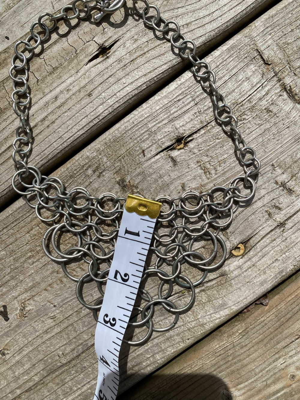 Rustic chunky metal chunky chainmail bib necklace w hippy southwestern vibe - Picture 9 of 10